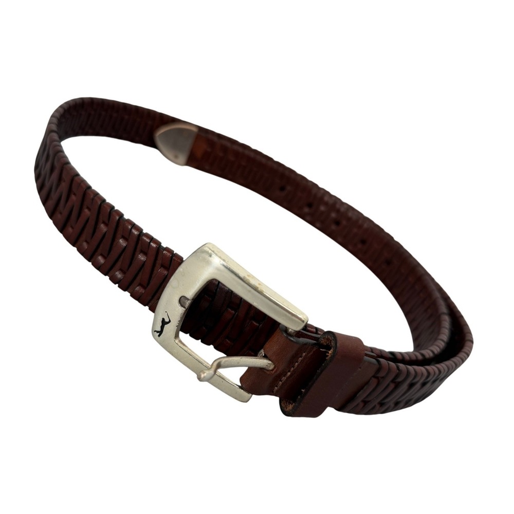 Leatherman Ltd Braided Leather Belt Mens 42‎ Brown Woven Silver Buckle Golf